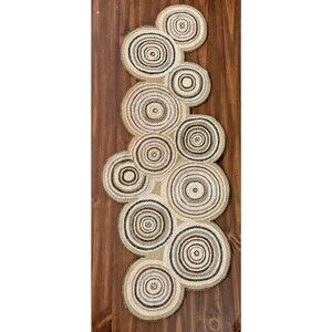 Pier 1 One Beaded Table Runner Round Concentric Medallion Boho Circles Tan Gray